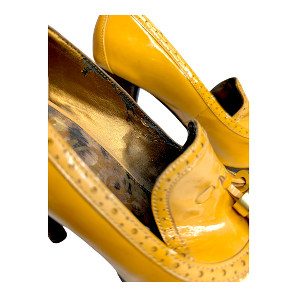 Sam Edelman TRUMAN Women Sz 8.5 Camel Colored Tassel Patent Leather Heel Shoes - Picture 3 of 11